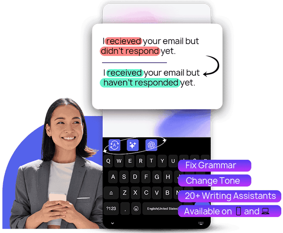 Professional using CleverType AI to fix grammar and improve writing - AI writing assistant demonstration