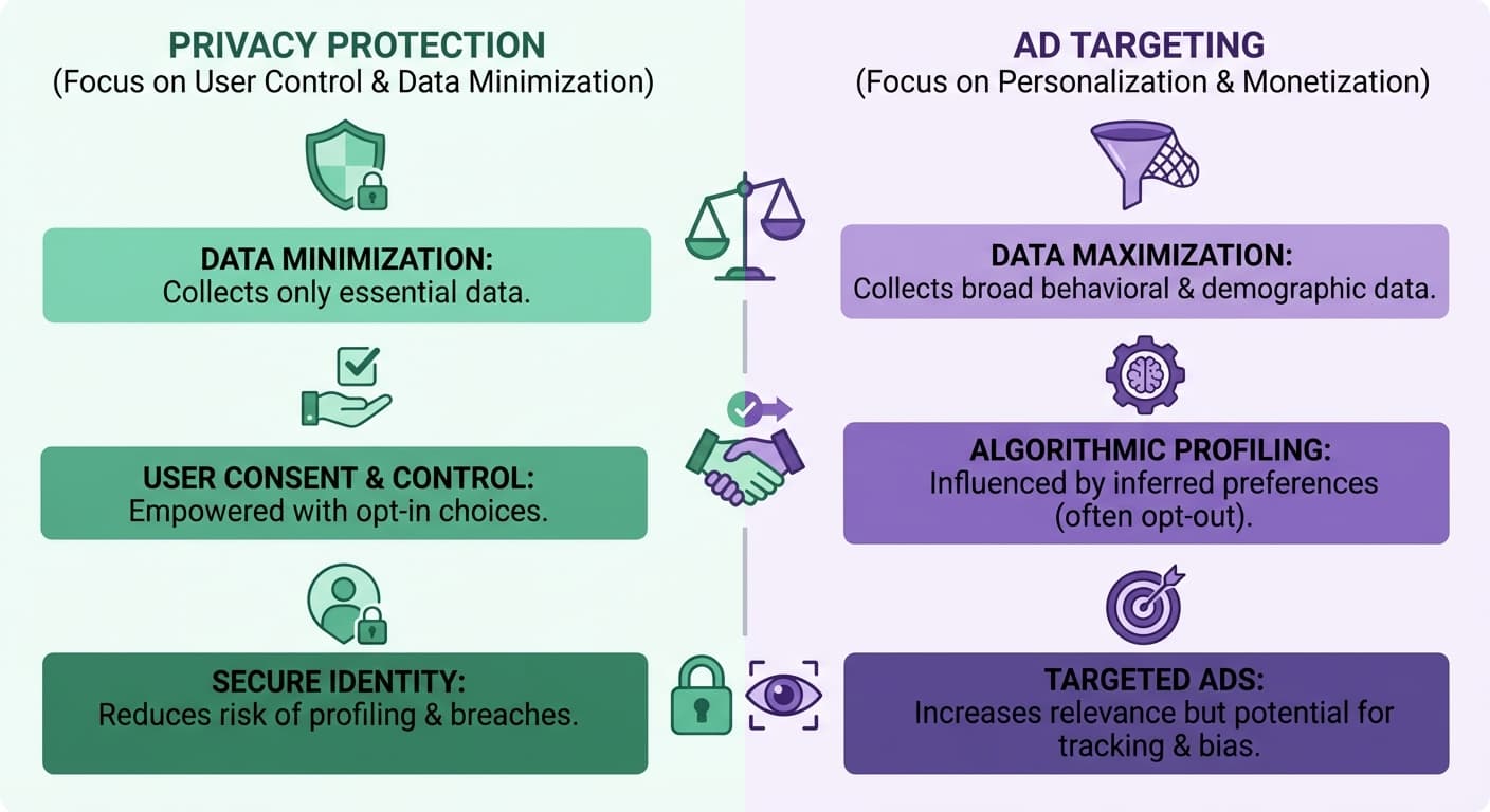 Privacy protection versus ad targeting in ChatGPT comparison infographic