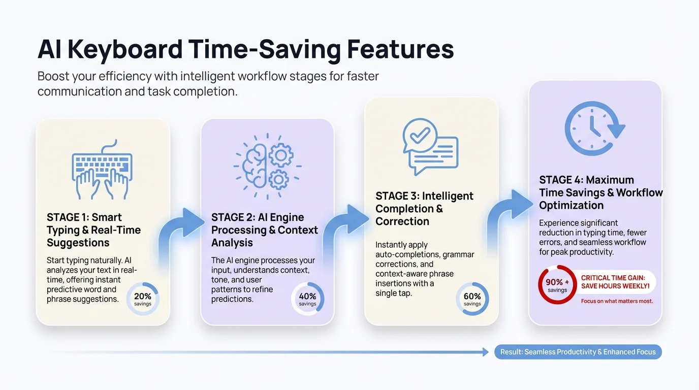 AI Keyboard Time-Saving Features workflow showing how smart keyboard features boost productivity throughout your workday