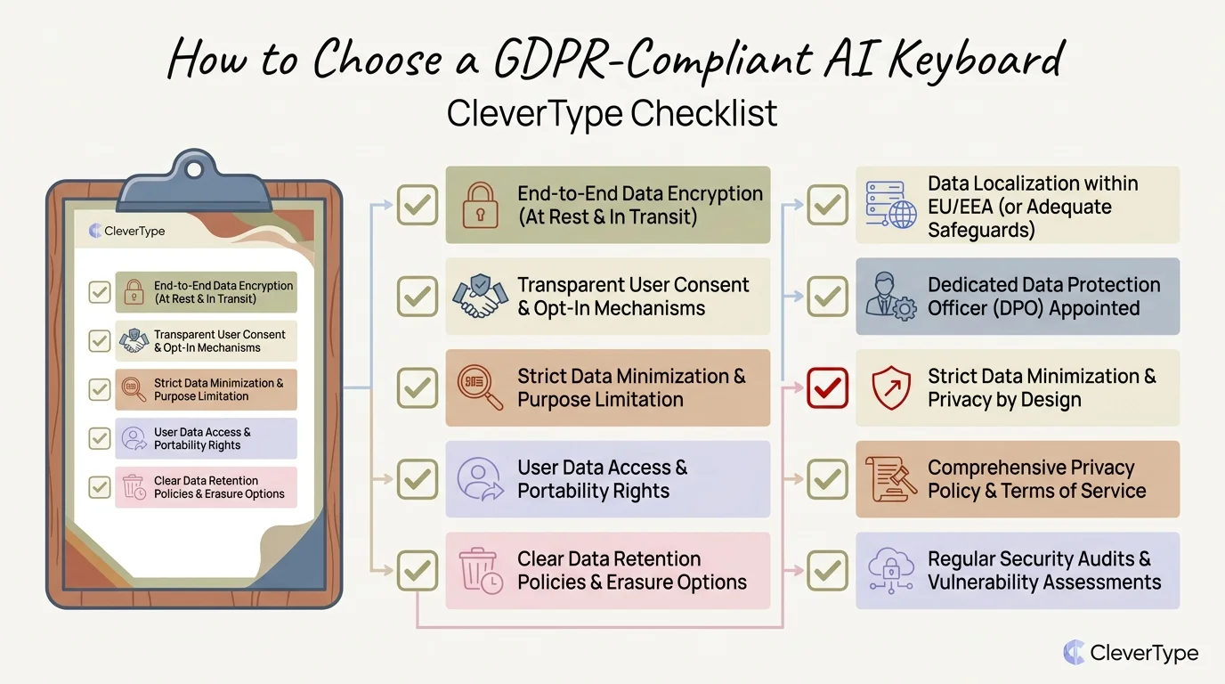 How to Choose a GDPR-Compliant AI Keyboard: CleverType checklist of key privacy and compliance criteria