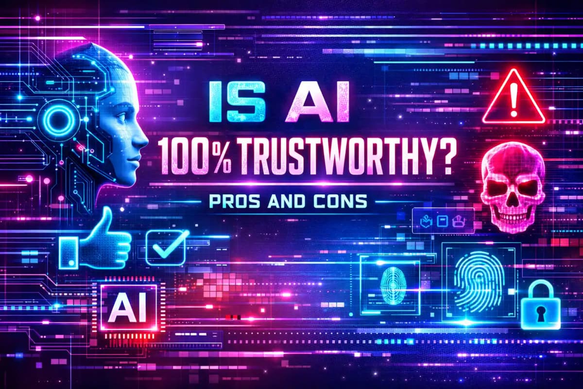 Featured image for article: Is AI 100% Trustworthy? Pros and Cons