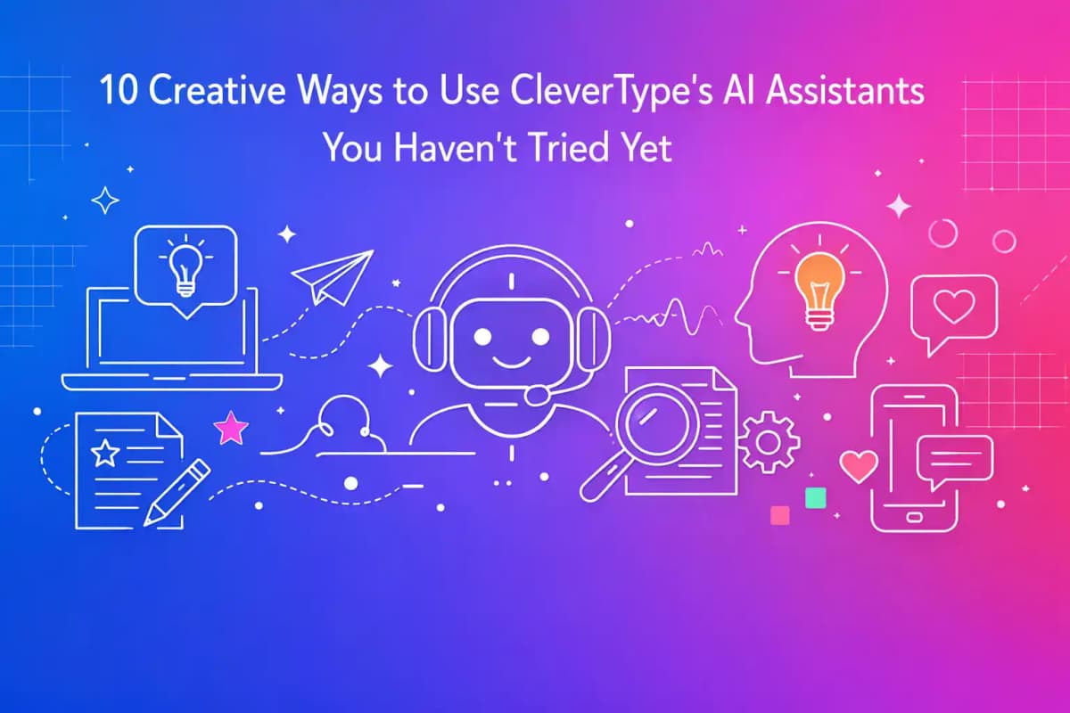 CleverType Blog Post Thumbnail: 10 Creative Ways to Use CleverType's AI Assistants You Haven't Tried Yet Featured image for article: 10 Creative Ways to Use CleverType's AI Assistants You Haven't Tried Yet