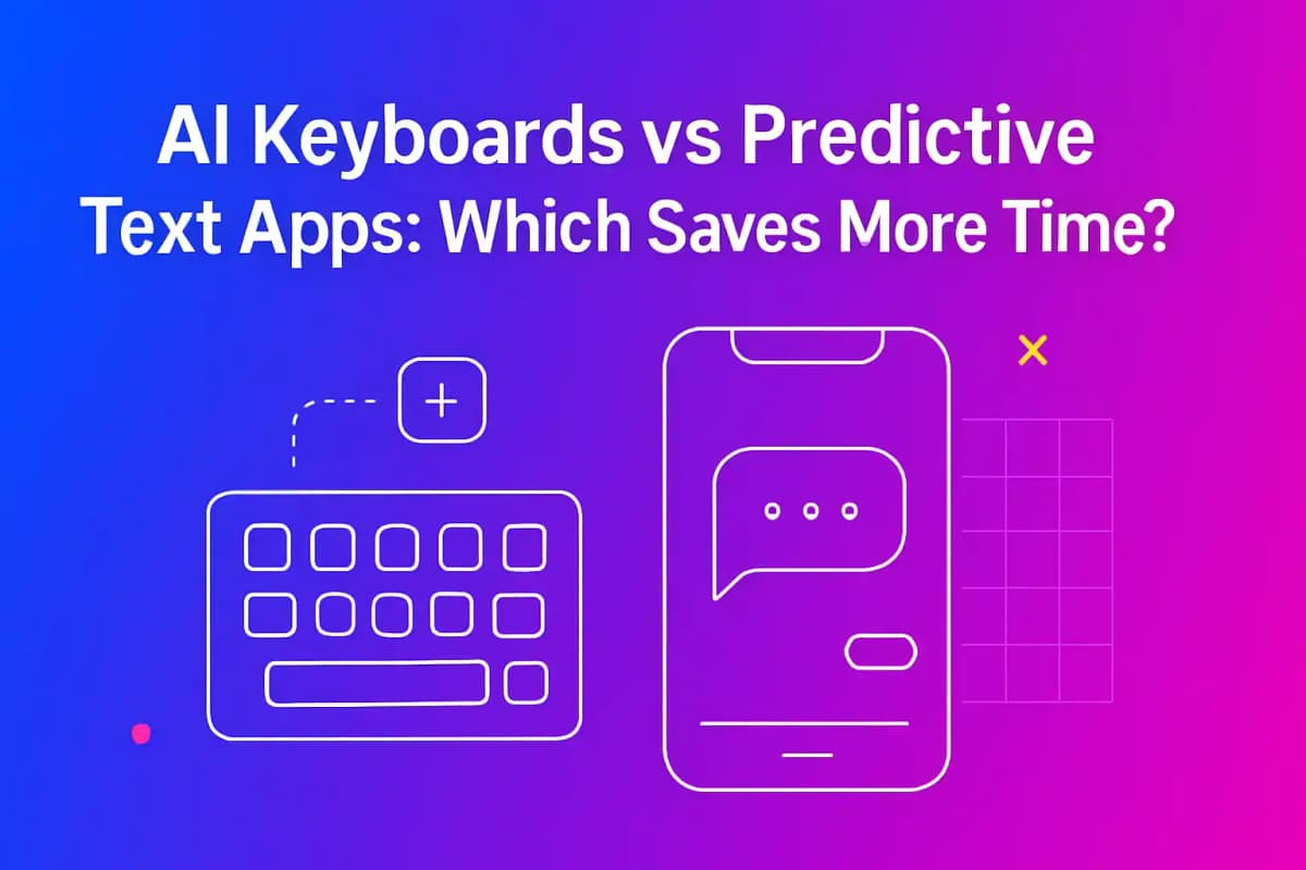 CleverType Blog Post Thumbnail: AI Keyboards vs Predictive Text Apps: Which Saves More Time? Featured image for article: AI Keyboards vs Predictive Text Apps: Which Saves More Time?