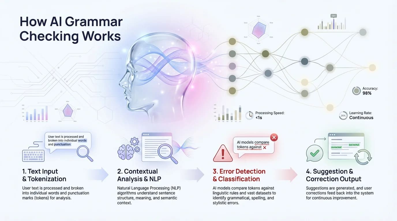 How AI grammar checking works - Technical overview of neural language models and context analysis