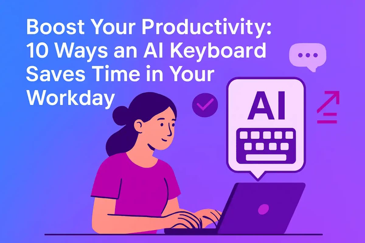 CleverType Blog Post Thumbnail: Boost Your Productivity: 10 Ways an AI Keyboard Saves Time in Your Workday Featured image for article: Boost Your Productivity: 10 Ways an AI Keyboard Saves Time in Your Workday