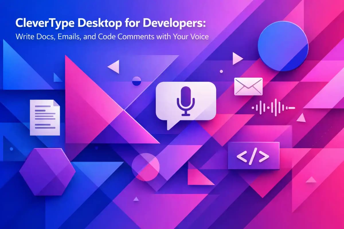 CleverType Blog Post Thumbnail: CleverType Desktop for Developers: Write Docs, Emails, and Code Comments with Your Voice Featured image for article: CleverType Desktop for Developers: Write Docs, Emails, and Code Comments with Your Voice