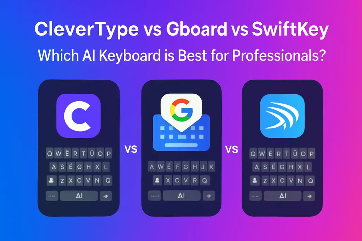CleverType Blog Post Thumbnail: CleverType vs Gboard vs SwiftKey: Which AI Keyboard is Best for Professionals? Featured image for article: CleverType vs Gboard vs SwiftKey: Which AI Keyboard is Best for Professionals?