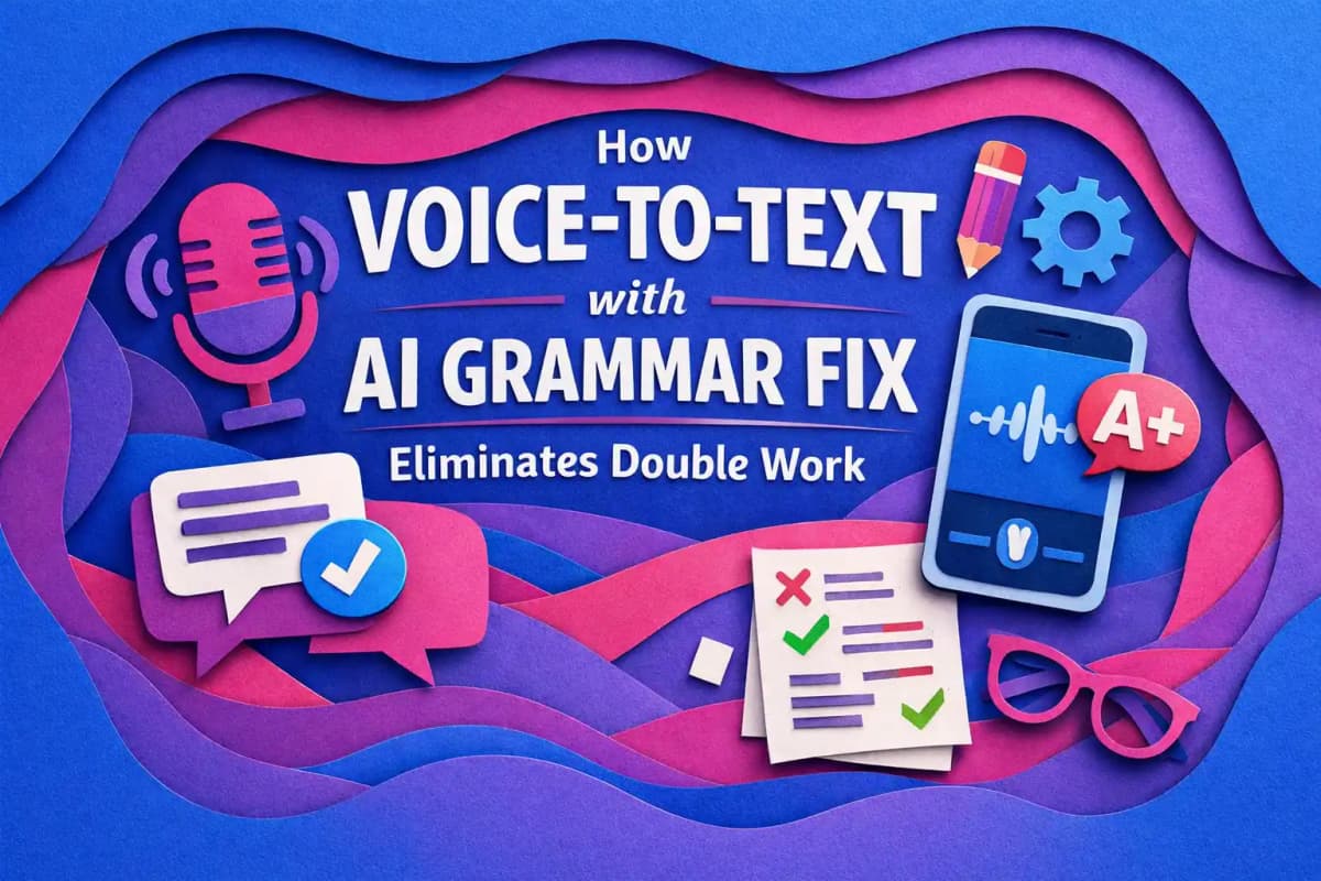 CleverType Blog Post Thumbnail: How Voice-to-Text with AI Grammar Fix Eliminates Double Work Featured image for article: How Voice-to-Text with AI Grammar Fix Eliminates Double Work