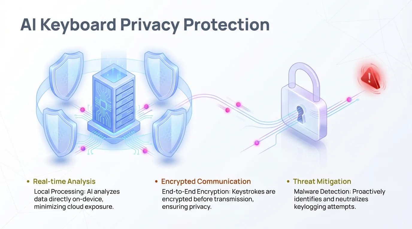 AI Keyboard Privacy Protection - Cybersecurity features including encryption, local processing, and data anonymization