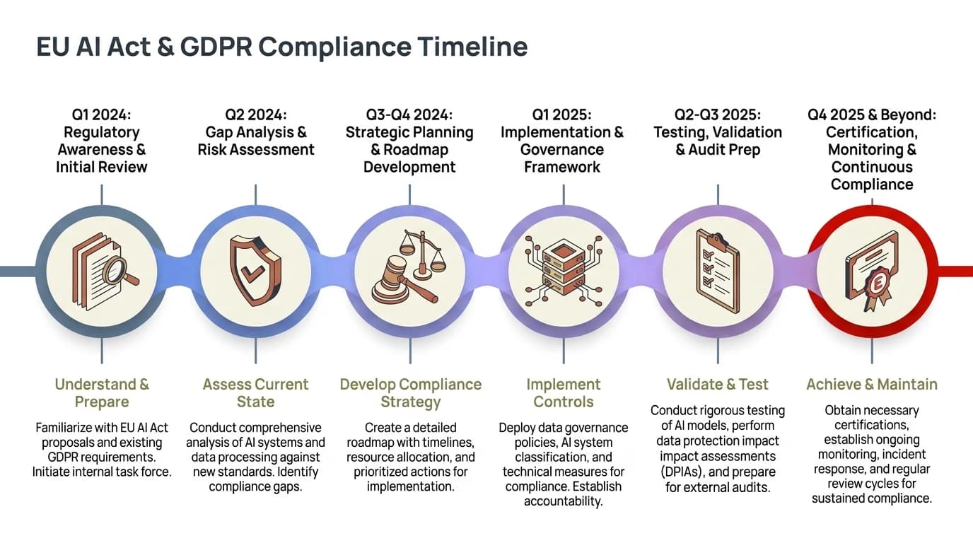 EU AI Act and GDPR Compliance Timeline for European Businesses — key milestones from 2024 to 2027