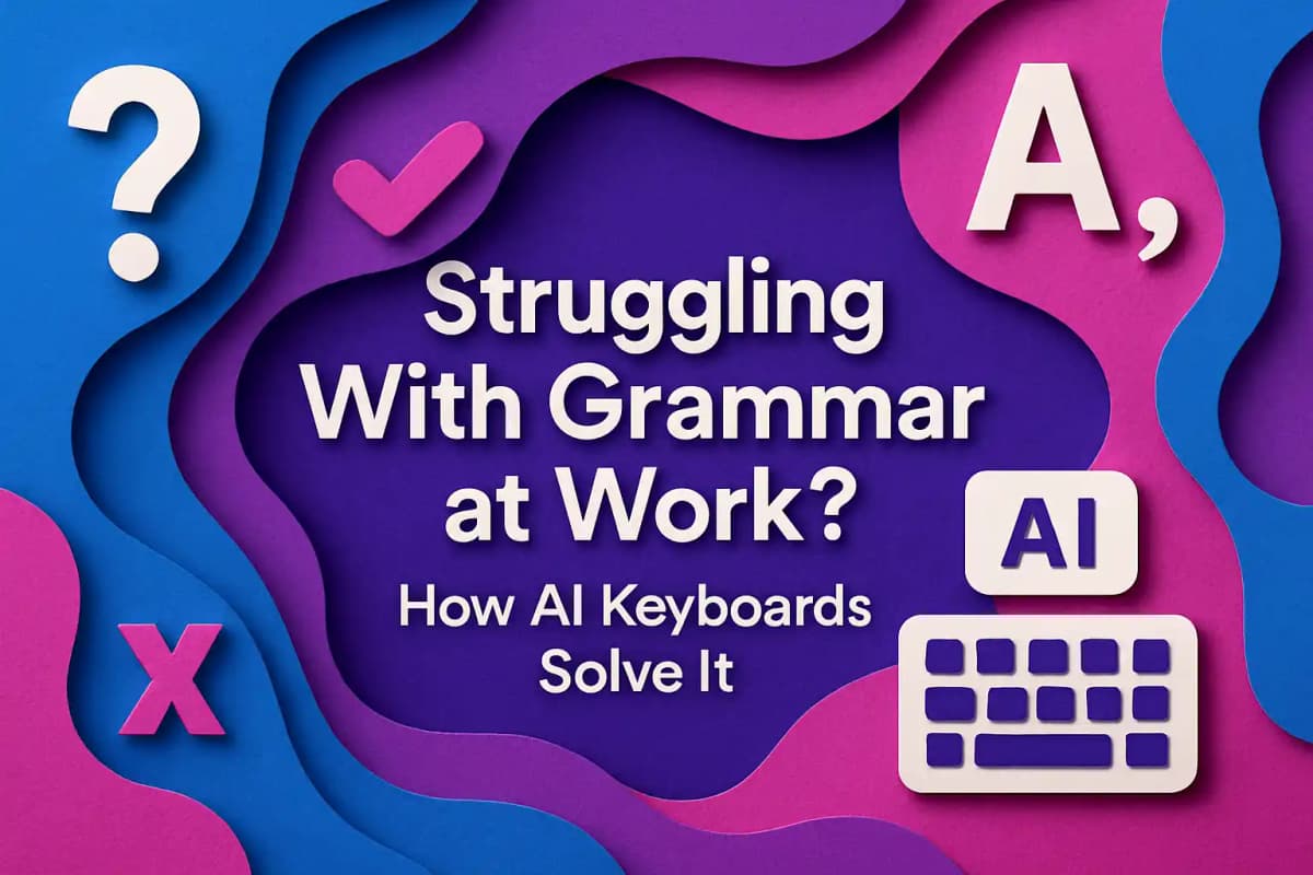 CleverType Blog Post Thumbnail: Struggling With Grammar at Work? How AI Keyboards Solve It Featured image for article: Struggling With Grammar at Work? How AI Keyboards Solve It