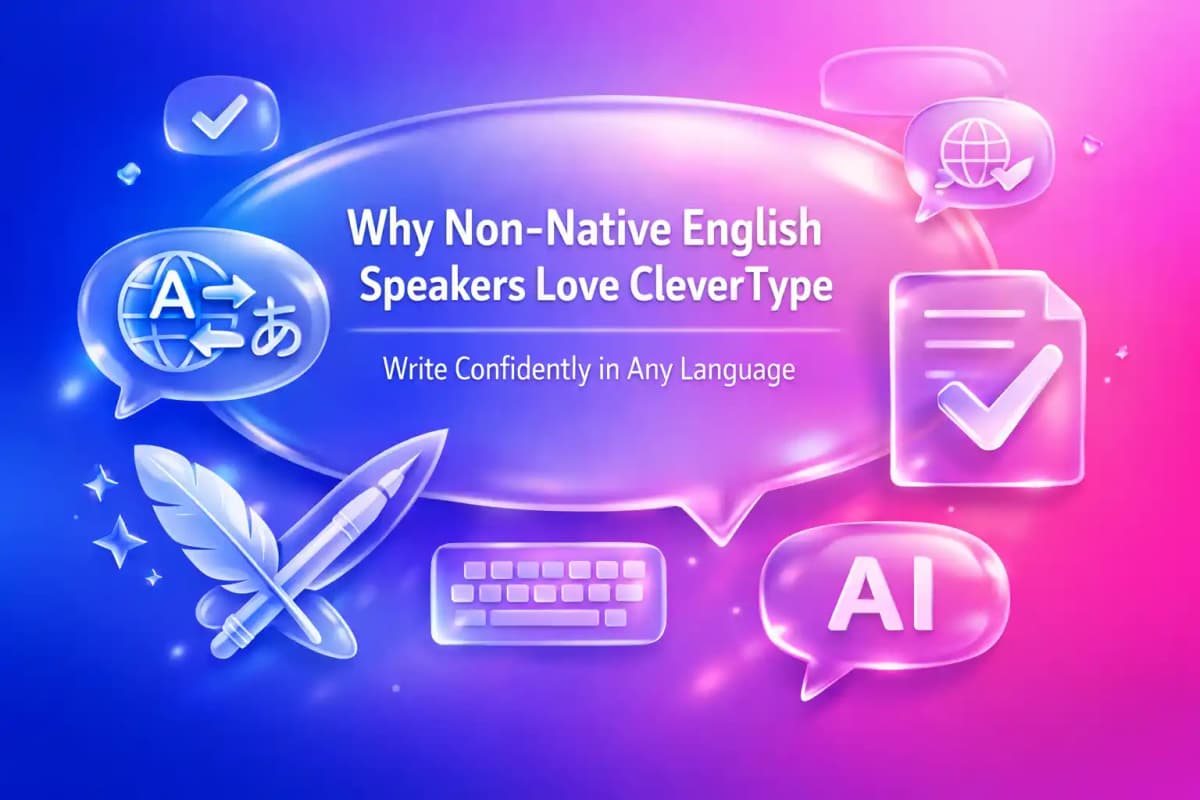 CleverType Blog Post Thumbnail: Why Non-Native English Speakers Love CleverType: Write Confidently in Any Language Featured image for article: Why Non-Native English Speakers Love CleverType: Write Confidently in Any Language